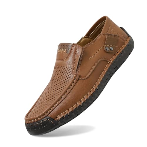 Zapatos de conducción slip-on perforados en cuero de gran tamaño