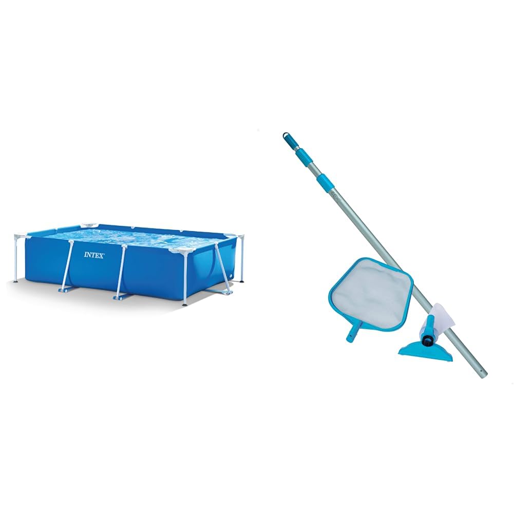 Intex 28272NP - Piscina Fuori Terra Rectangular Frame Rettangolare, 3834 L, Acciaio e PVC, Blu, 300x200x75 cm & Pool maintenance kit - pool accessories - pool cleaning set - 2 pieces