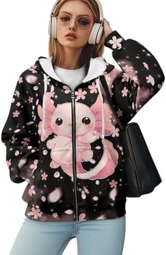 WELLFLYHOM Oversize Hoodies for Women Y2K Vintage Sweatshirt Zip Up Jackets Long Sleeve Cardigan Sweater Shirts