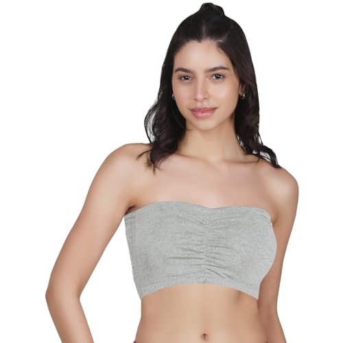 Image of DChica Essentials Tube Bra for Women's, Cotton Padded Bra, Full Coverage, Non-Wired Young Women's T-Shirt Gym Bra, Solid Stylish Without Strap Training Bras