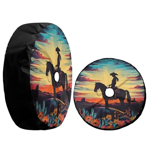 Image of Delerain Spare Tire Cover with Backup Camera Hole Cowgirl Riding Horse Wheel Covers Waterproof Dust-Proof UV Sun Universal Fit for Trailer RV SUV Truck (18 Inch for Diameter 32 inch-34 inch)