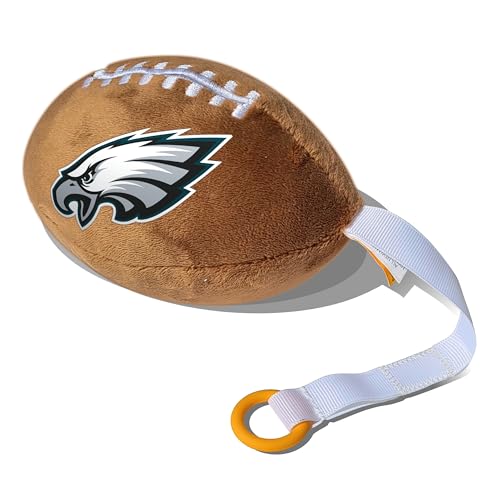 Image of Philadelphia Eagles Plush Football Pacifier Holder by Smilo - Officially Licensed NFL Soother Holder - Soft Plush Toy and Dummy Holder - Fits Any Pacifier - Stroller Accessory & Newborn Essential