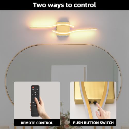 Image of Battery Powered Wall Sconces Set of 2, Gold 23.6 inch LED Dimmable Wall Sconce with Remote Control /Timer /Memory, USB Rechargeable Wall lights for Living Room, Bedroom, Hallway Wireless scones lighting