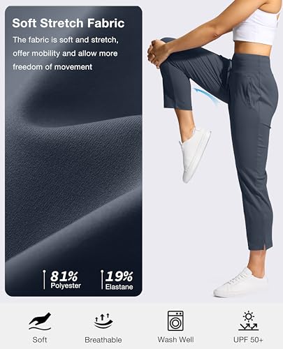 YYV Women's Pants with 3 Pockets High Waisted Golf Athletic Pants 7/8 Stretch Ankle Pants for Women Workout Travel Casual(Dusty Blue Small) — view 5