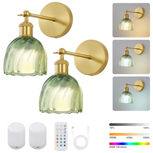 Vintage Battery Powered Cordless Wall Sconce Set of 2, Battery