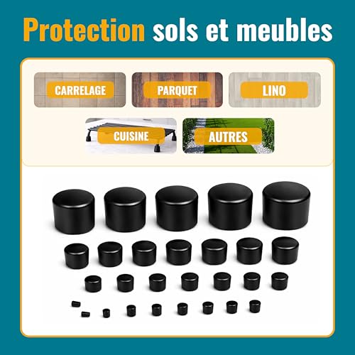 Ajile - Lot de 16 Embouts Pied de Chaise Rond 16 mm - Protection Pied De Chaise Thermoplastique Flexible Noir À Coiffer sur Tube Rond - Anti-Rayure, Anti-Bruit - Mobilier Maison & Pro – vue 5