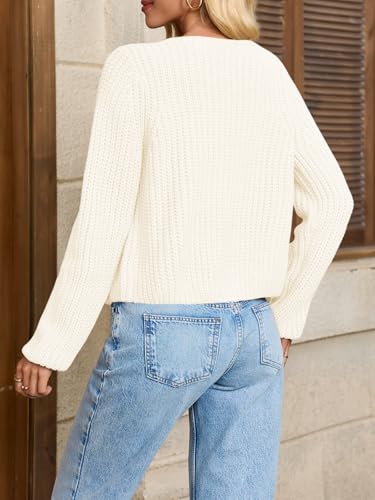 Saodimallsu Womens Cropped V Neck Cardigan Sweaters Long Sleeve Button Down Chunky Ribbed Knit Loose Crop Sweater Tops3