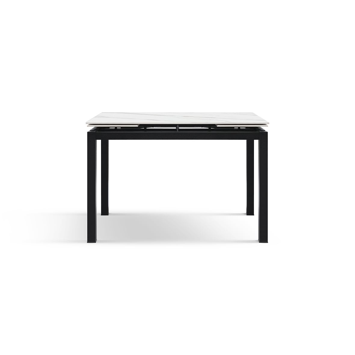 PAZZO DESIGN Efrem - Mesa de comedor extensible de cerámica con efecto mármol blanco y base de metal negro, 110 x 70 x 77 cm, extensible a 170 cm – id_2323
