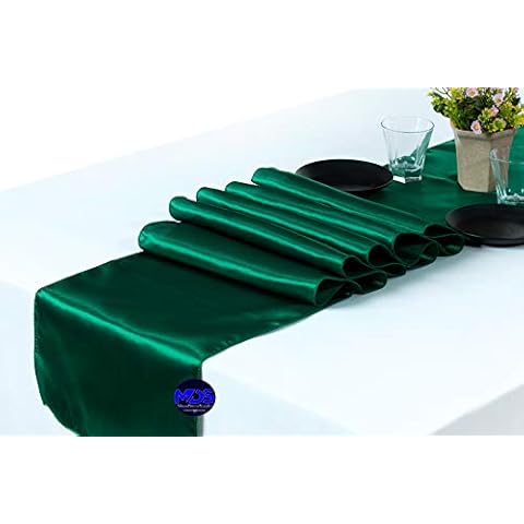 MDS Pack of 10 Wedding 12 x 108 inch Satin Table Runner for Wedding Banquet Decoration- Emerald Green Cover