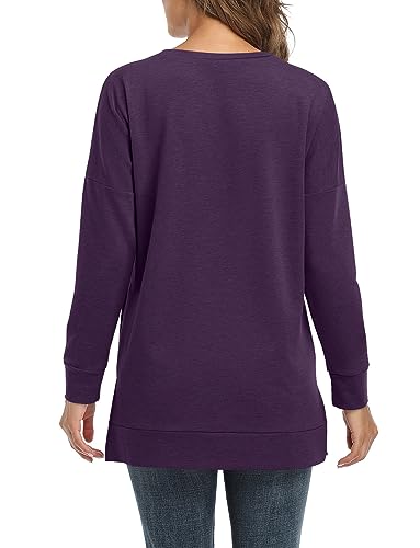 BETTE BOUTIK Women's Drop Long Sleeve Sweatshirts Casual Crewneck Tunic Tops Sweartshirts With Side Slits S-3XL