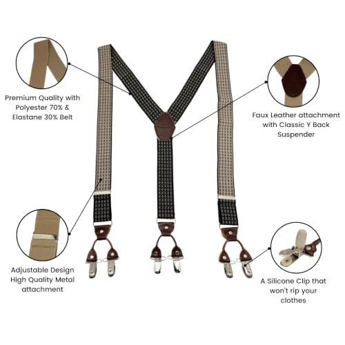 Image of The Tie Hub Suspenders for Men Elastic Adjustable Y Back Braces with Strong Metal Clips for Wedding Formal Office Wear