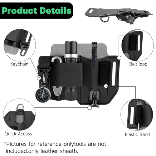 Leder-Multitool-Etui, Multitool-Gürtelscheide, Werkzeugholster für Gürtel für Taschenlampe, Stift und Schlüsselanhänger-Clip, Ledertaschen-Organizer (schwarz)