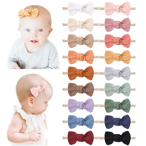 Image of Niceye Baby Girl Bows and Headbands, Handmade Stretchy Nylon Hairbands Hair Bows for Newborn, Infant, Toddler - Soft Baby Hair Accessories - 12 Packs