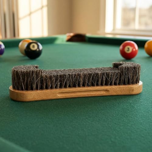 12 Inch Standard Pool Table Brush- Soft Horsehair Bristles Gently Clean Pool Table Felt. Reaches Tight Corners & Pockets. Essential Billiard Maintenance Tool.