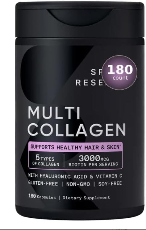 Complejo deportivo de colágeno múltiple con vitamina C y ácido hialurónico, 5 tipos de colágeno para el cabello, la piel, las uñas y las