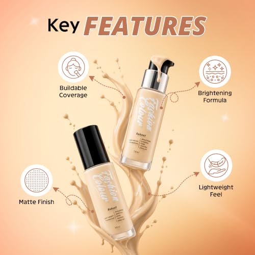 Image of Fashion Colour Light Weight Reboot Foundation | Full Coverage Liquid Foundation | Natural Glossy Finish | Covers Blemishes, Dark Spots & Uneven Skin Tone | Lightweight Long Lasting Makeup | (N02-Vanilla)