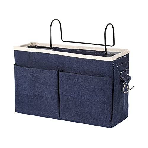 Surblue Bedside Caddy Bedside Storage Bag Hanging Organizer for Bunk, Hospital Beds, Dorm Rooms Bed Rails Camp 4 Pockets and 2 Hooks(Navy)