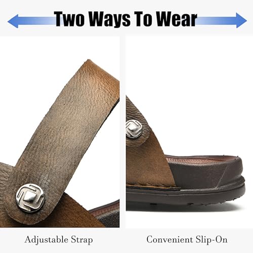 Lossarye Men's Leather Open toe Flat Sandals Summer Adjustable Dual-Use Ankle Straps Soft Arch Support Sandals Casual Non-Slip Slip On Beach Sandals3