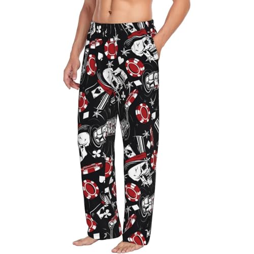 Vintage Skull Casino Mens Pj Pants,Soft Men Lounge Pants,Mens Pajama Pants Bottoms,Sleep Pants For Men