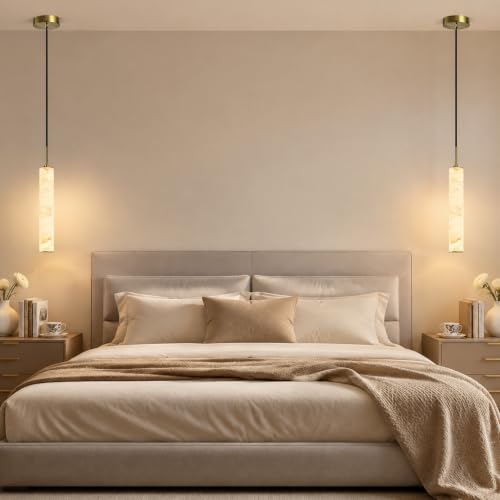 Image of Black Natural Alabaster Long Tube Kitchen Island Pendant Lights,3000k