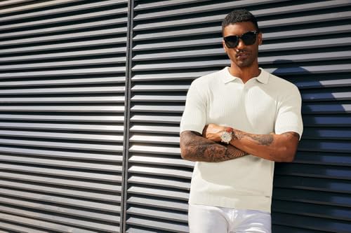 Image of DENIMHOLIC Cotton Knitted Polo T Shirt for Man | Ribbed Textured Knit Polo Mens Tshirts | Collar T Shirts for Men