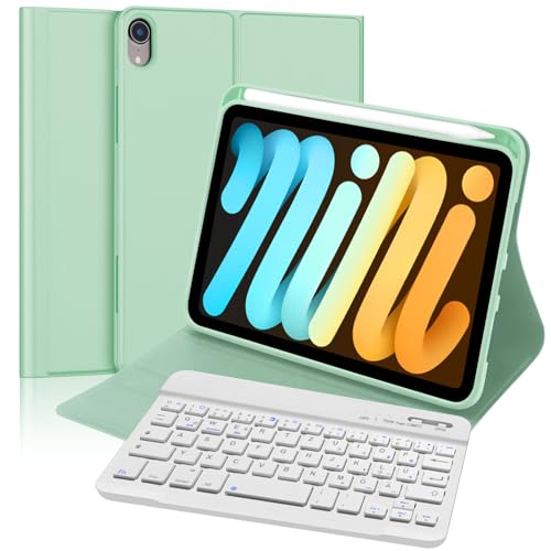 FOGARI Teclado para iPad Mini 7 (A17 pro) 2024/Mini 6 2021 8.3 pulgadas, QWERTZ Teclado Alemán Magnético Inalámbrico Bluetooth Desmontable para iPad 6a/7a Generazione 8.3 pulgadas, Verde Claro