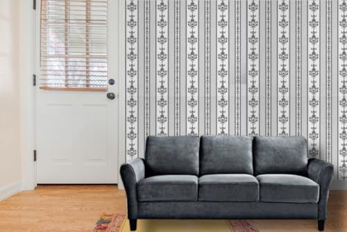 Image of Green Floral Peel and Stick Wallpaper Elegant Lillies Bedroom LIVINGROOM PVC SELF Adhesive Wallpaper 200 * 45CM-9SQFT (Black and White Floral)