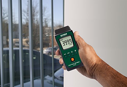 Image of Extech SP505 Pocket Solar Power Meter - Compact Handheld Light Meter for Solar Irradiance, Illuminance, UV, PAR Measurements, Ideal for Solar Panels, Greenhouses, and Field Use | Solar irradiance (W /m2), illuminance, UV, PAR, pocket-sized, backlit LCD, includes solar panel and carabiner