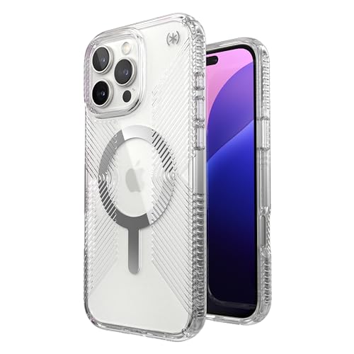 Image of Speck Presidio Clear MagSafe Case - Slim iPhone 16 Pro Max Case - No-Slip Grip - 13ft Drop Protection - Clear /Chrome