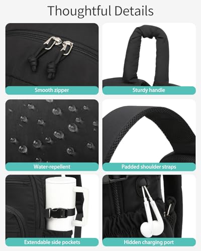 Image of Large Backpack for Women, Quilted Laptop Bookbag with Pouch Pockets for College Work Travel Gym Teacher Nurses, Puffer High School Backpack for Girls, Black