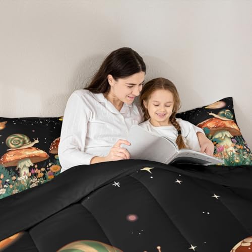 Image of Feelyou Mushroom Floral Botanical Comforter Set Twin Size Kids Boys Girls | Teens Butterfly Snail Nature Duvet Set Room Decor 2Pcs Warm Cozy Breathable Lightweight All Season