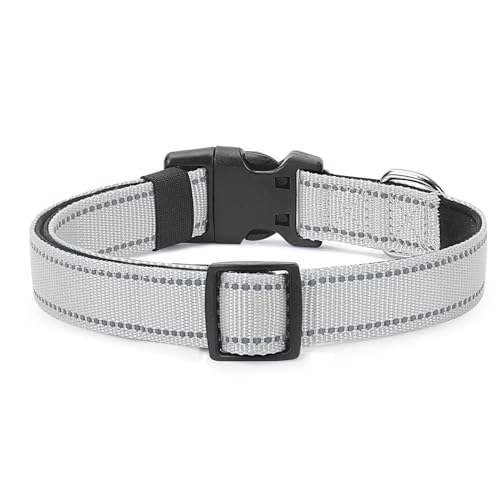 Image of Reflective Dog Collar, Adjustable Nylon for Puppy, Silver XS