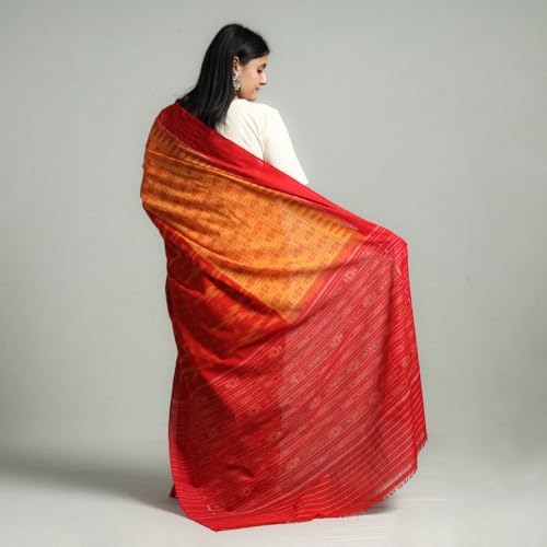 Image of Ikat Women's Pure Cotton Saree Traditional Craftsmanship Double Ikat Weaving Floral Handmade Ethnic Saree without Blouse Piece