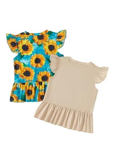 Little Girls Ruffle Short Sleeve Sunflower T-Shirts Crewneck Kids Tee Tops 2 Packs Girl Summer Outfit Clothes2