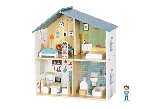 JOYRO 2-Storey Dollhouse with 4 Play Areas & 40+ Accessories - Modular Rooms with Mix-and-Match Furniture Including Bed Sofa Refrigerator - for Ages 3+