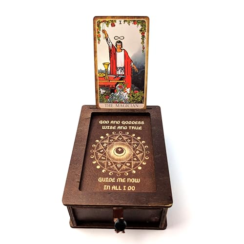 Witchy Cauldron Wooden Tarot Card Holder – Witchcraft Decorative Box & Stand for Tarot and Oracle Cards, Altar Supplies, Wiccan & Pagan Decor