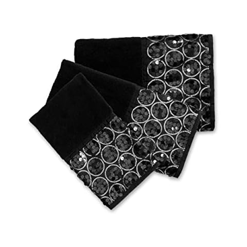 Popular Bath Sinatra Modern Bathroom Towel Set 3 Piece Towel Bath Towel, Hand Towel size 16" x 27", Wash Towel 12" x 18" and Bath Towel 24" x 44" Luxury Soft, Plush and Highly Absorbent, Black Cover