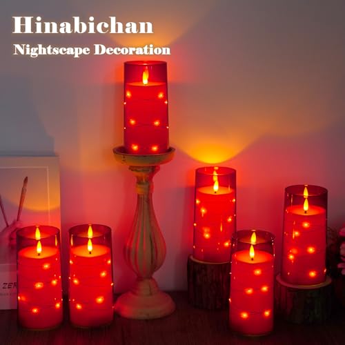 Image of Flickering Flameless Candles with Remote Timer, 6pcs LED Battery Operated Candles with Embedded String Lights Red, Same Size D3 H6