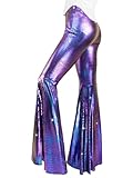 Womens Sequin Flare Pant Sparkly High Waisted Leg Bell Bottom Glitter Trousers Night Out Clubwear-Medium