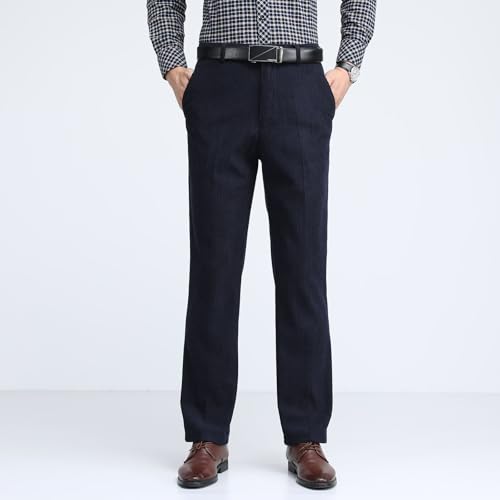 Men's Corduroy Dress Pants Casual Straight Fit Leg Business Formal Pants Elastic Waist Suit Trousers with Pockets2