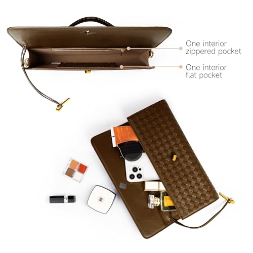 Image of Joryin Woven Purse for Women Evening Clutch Woven Leather Handbags Crossbody Bag Purse Formal Evening Bag, Vegan Leather