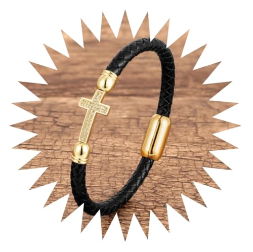 Bracelet man bracelets jewellery classic cross zircon pour homme et femme en cuir