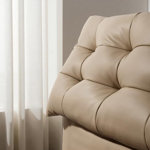 Image of The Attic Kona Queen Size Hydraulic Lift Storage Bed with Tufted Headboard Khakhi Beige