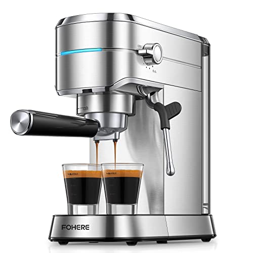 Fohere Espresso Machine, 20 Bar Espresso And Cappuccino Maker With Milk Frother Steam Wand, Professional Compact Coffee Machine For Espresso, Cappuccino, Latte And Mocha, Brushed Stainless Steel #TOP28