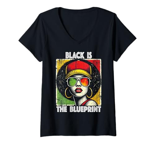 Mujer El negro es el plan de orgullo africano de la mujer afro Camiseta Cuello V