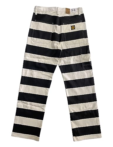 16oz Canvas Multi-Pocket Prison Stripes Motorcycle Pants