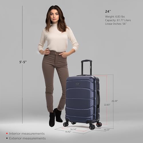 Image of DUKAP SENSE 24-Inch Medium Hardside Spinner Luggage Durable Zippered Blue