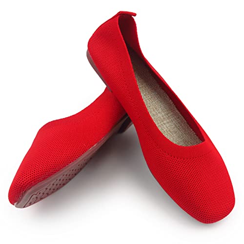Image of RVROVIC Women's Knit Square Toe Ballet Flats, Slip‑On Casual Flat Shoes