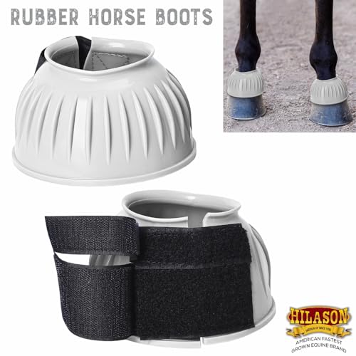 Image of HILASON Western Horse Rubber PVC Ribbed Double Hook and Loop Bell Boots Training Protective Shock Absorbing Leg