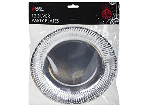 Pack of 12 x Silver Plated Paper Plates, 9 Inch (23cm Wide ) Ideal for Parties, Home Use, Picnic, Festive, Weddings Etc.